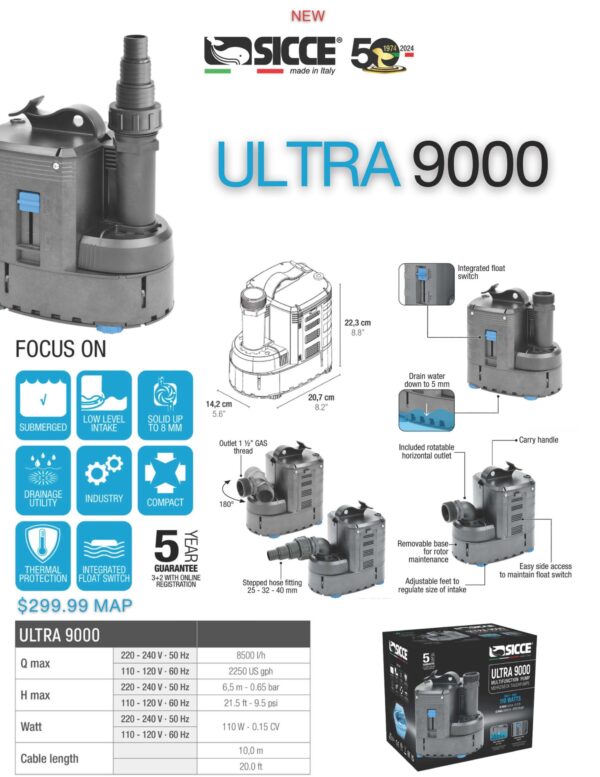 Sicce Ultra 9000 Multifunction Pump 2250gph - Image 4